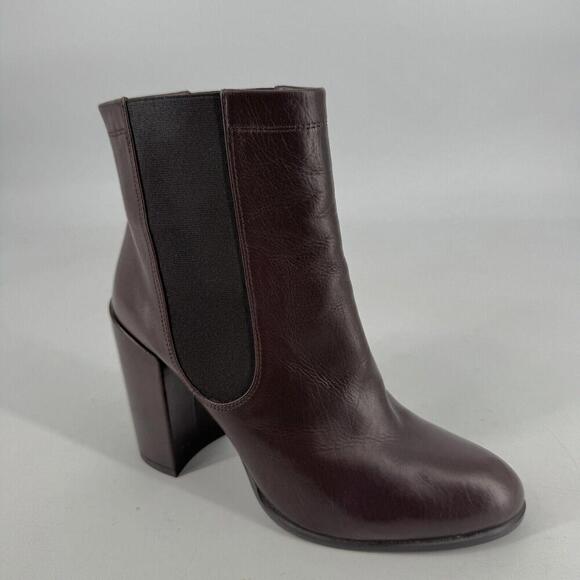 Stuart Weitzman boots womens 9.5 burgundy leather pull on heeled sidemover - Picture 1 of 9